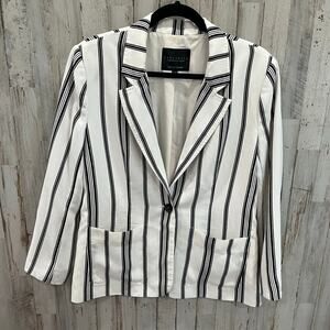 Sanctuary White Stripe One Button Blazer Jacket Two Pockets Womens Size Medium